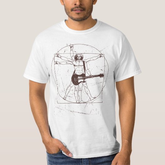 Mannen Guitarist Rock Hand Sign Vitruvian Man Guit T-shirt (Voorkant)