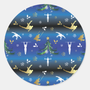 Mannen gymnastiek kerstboom sneeuwvlok ronde sticker