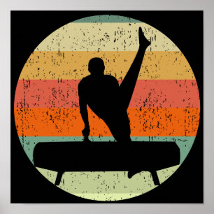 Mannen gymnastiek Mannelijke gymnast bij zonsonder Poster