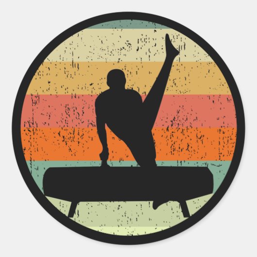Mannen gymnastiek Mannelijke gymnast bij zonsonder Ronde Sticker (Voorkant)