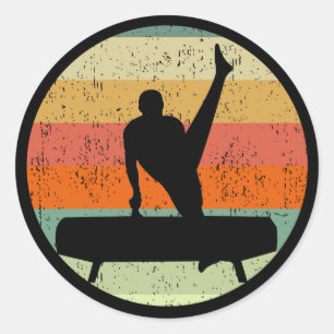 Mannen gymnastiek Mannelijke gymnast bij zonsonder Ronde Sticker