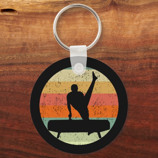 Mannen gymnastiek Mannelijke gymnast bij zonsonder Sleutelhanger (Achterkant)