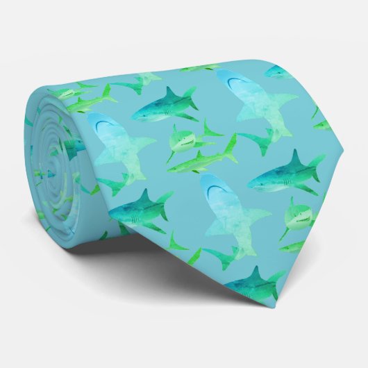 Mannen haaienvinnen, Stropdas-Aqua Blues en Groene Stropdas (Opgerold)