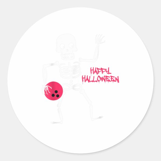 Mannen Halloween Bowling Scary Skeleton Ghost Ronde Sticker (Voorkant)