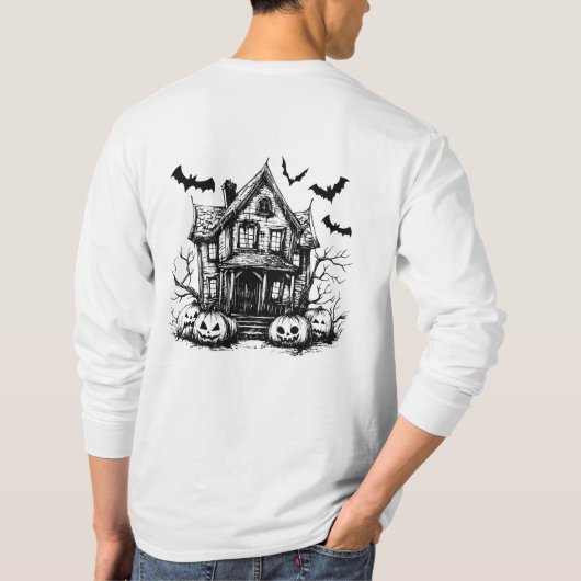 Mannen Halloween Shirt Haunted House T-shirt Bats  (Achterkant)