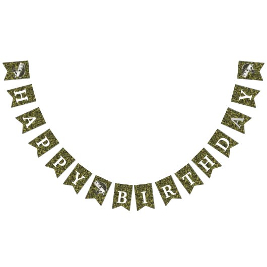 Mannen Happy Birthday Big Bass Vissen Camouflage  Vlaggetjes (Alle)