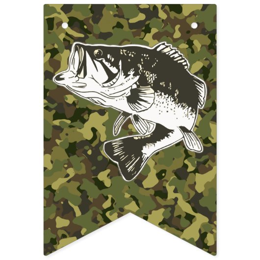 Mannen Happy Birthday Big Bass Vissen Camouflage  Vlaggetjes (Eerste vlag)