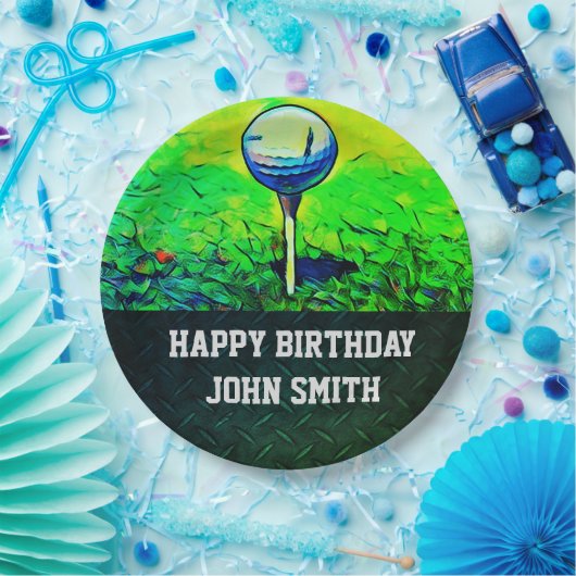 Mannen Happy Birthday Golf Borden Papieren Bordje (Feest)