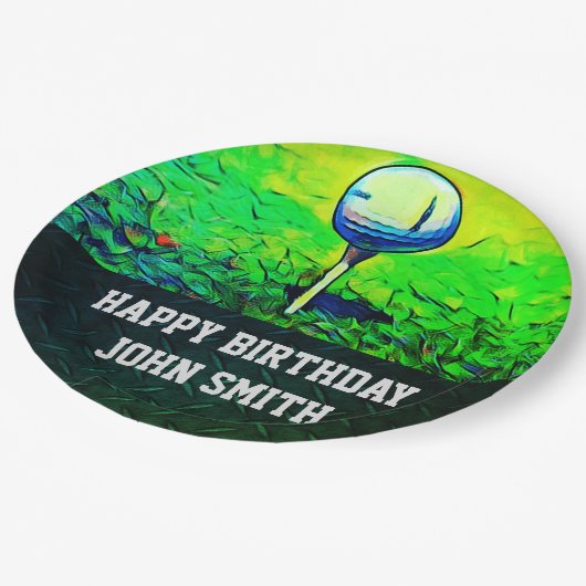 Mannen Happy Birthday Golf Borden Papieren Bordje (Gekanteld)