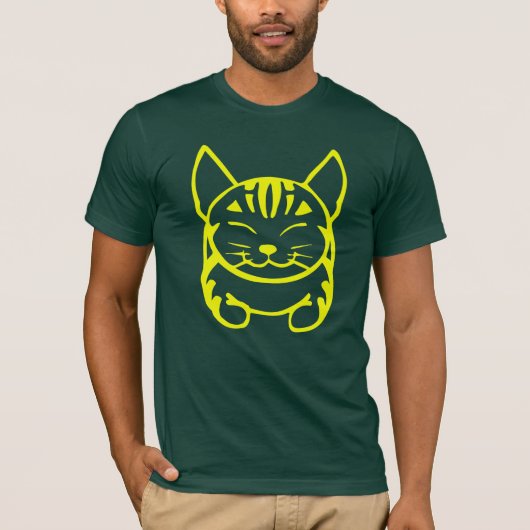 Mannen Happy Cat T-Shirt (gele tabby) (Voorkant)