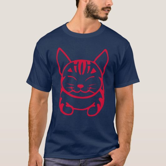 Mannen Happy Cat T-shirt (rood tafelblad) (Voorkant)