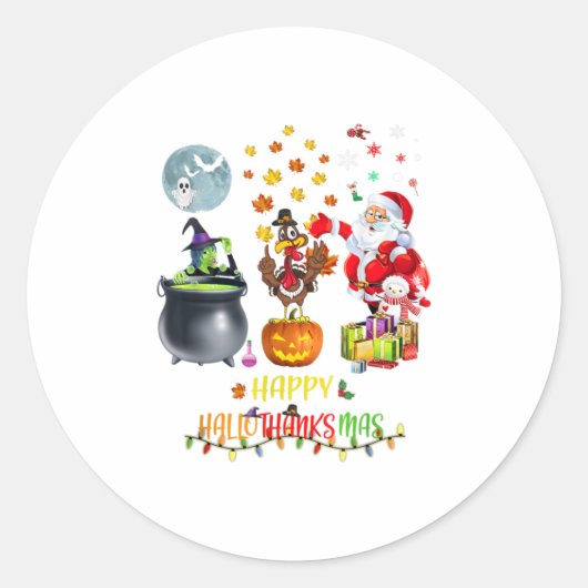 Mannen Happy Hanksmas Funny Halowee Ronde Sticker (Voorkant)