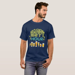 Mannen Happy Hour Beer Glass Line UP T-shirt