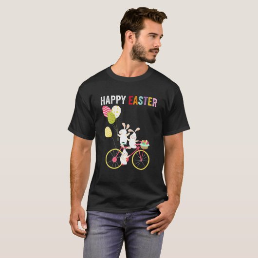 Mannen Happy Paast Day Cute Bunny Biker Biking Eas T-shirt (Voorkant volledig)