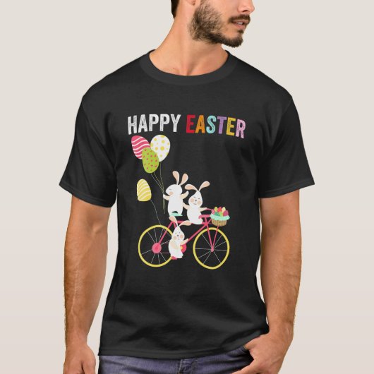 Mannen Happy Paast Day Cute Bunny Biker Biking Eas T-shirt (Voorkant)