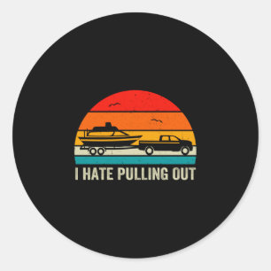 Mannen haten het uittrekken van retro bootkapitein ronde sticker