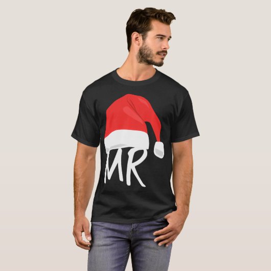 Mannen heer en mevrouw Santa Claus Pajamas Matchin T-shirt (Voorkant volledig)