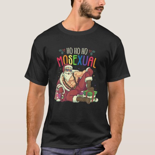 Mannen Ho Ho Mosexe Gay Santa LGBT Pun Gay Prid T-shirt (Voorkant)