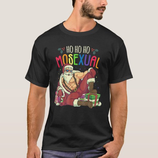 Mannen Ho Ho Mosexe Gay Santa LGBT T-shirt (Voorkant)