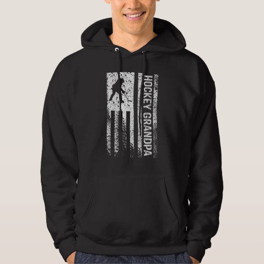 Mannen Hockey Grandpa Disted American Flag Hoodie (Voorkant)