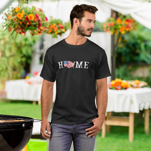Mannen Home USA Kaart Amerikaanse Vlag Juli 4 T-shirt