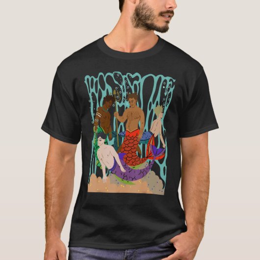Mannen homoseksuele thema Mermen Vier Handbediende T-shirt (Voorkant)