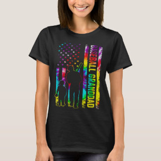 Mannen honkbal opa Amerikaanse vlag das verf T-shirt