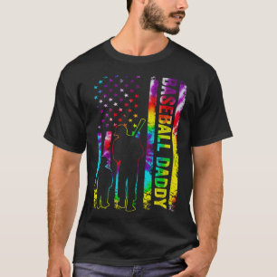 Mannen honkbal papa amerikaanse vlag das verf t-shirt