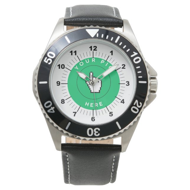Mannen horloge - gepersonaliseerd - zwart leder (Voorkant)