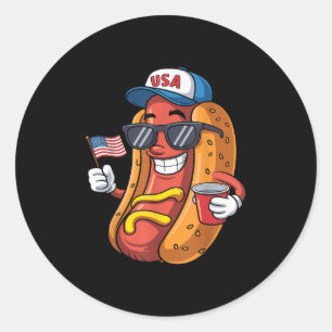Mannen hotdog op 4 juli Patriotic U Ronde Sticker
