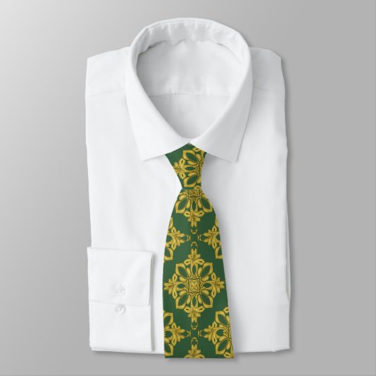 Mannen Hunter Green en Faux Gold Pattern Stropdas (Gebonden)