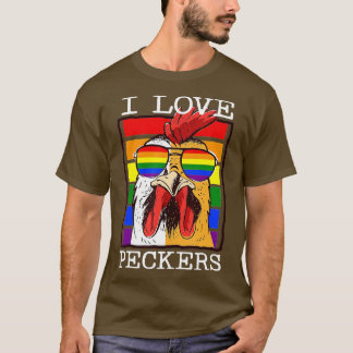 Mannen I Love Peckers Rooster Gay LGBT Rainbow Chi T-shirt