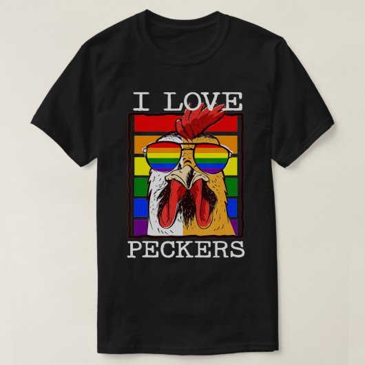 Mannen I Love Peckers Rooster Gay LGBT Rainbow Chi T-shirt (Design voorkant)