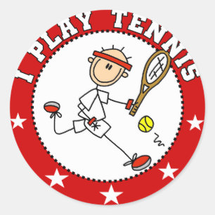 Mannen I Speel Tennis Tshirts en cadeaus Ronde Sticker