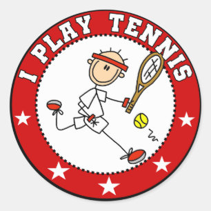 Mannen I Speel Tennis Tshirts en cadeaus Ronde Sticker