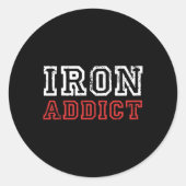 Mannen ijzerAddict Gym Workout Fitness Bodybuildin Ronde Sticker (Voorkant)