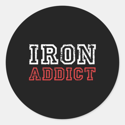 Mannen ijzerAddict Gym Workout Fitness Bodybuildin Ronde Sticker (Voorkant)