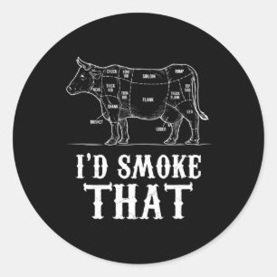 Mannen Ik zou roken die Koe BBQ Grillmasters Vader Ronde Sticker