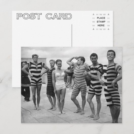 mannen in badpakken met vrouw briefkaart (Voorkant / Achterkant)