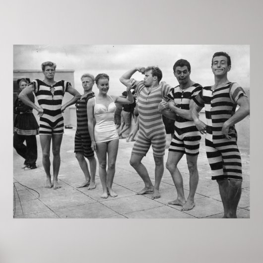 mannen in badpakken met vrouw poster (Voorkant)