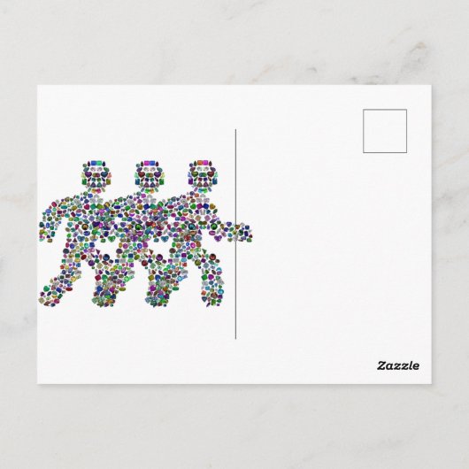 Mannen in Beweging – Edelsteen Walking Figure Desi Briefkaart (Achterkant)