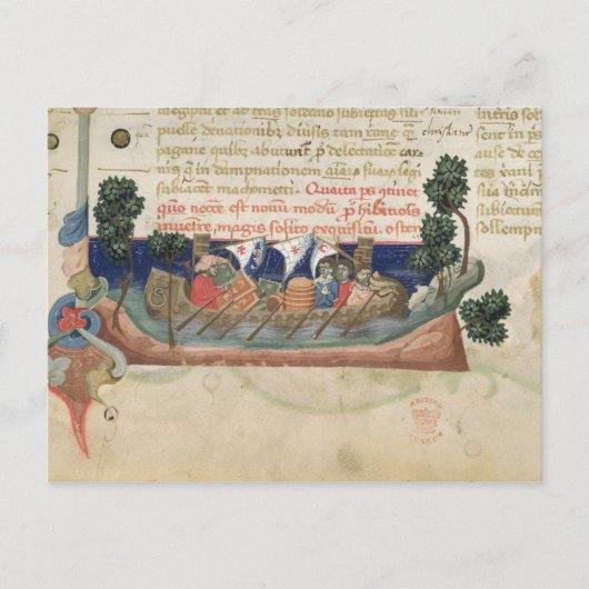 Mannen in een boot die bevoorrading van het Heilig Briefkaart (Voorkant)