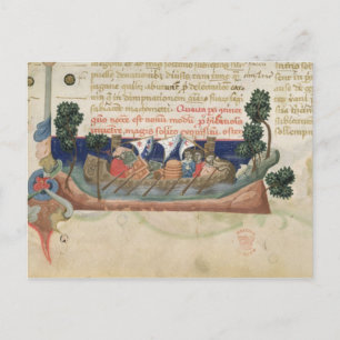Mannen in een boot die bevoorrading van het Heilig Briefkaart