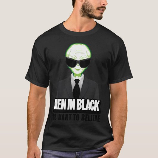 Mannen in het zwart willen we geloven t-shirt (Voorkant)