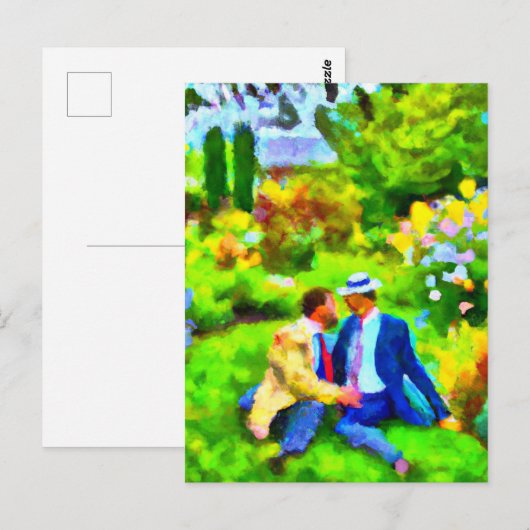Mannen in liefde in de tuin briefkaart (Voorkant / Achterkant)