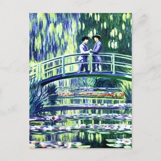 Mannen in liefde op de brug in de stijl van Monet Briefkaart (Voorkant)