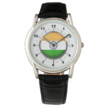 Mannen India Vlag Kroon Zwart Lederen Riem Horloge
