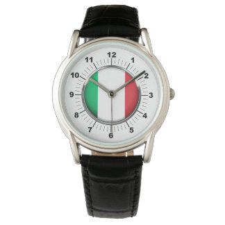 Mannen Italië Vlag Kroon Zwart Lederen Riem Horlog Horloge