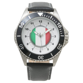 Mannen Italië Vlag Zwart Leren Bandhorloge Horloge