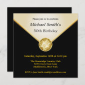 Mannen Ivory Black Gold Elegant Birthday Invitatio Kaart (Voorkant / Achterkant)